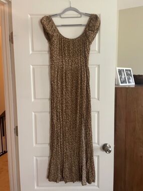 Sozy Brown Floral Midi Dress - Classic Women's Smocked Bodice